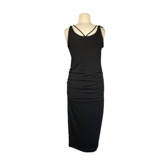 NWT MICHAEL STARS Women’s Front To Back Black Ruched Midi dress - Picture 3 of 8